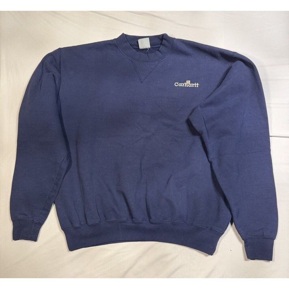 Vintage Carhartt Sweatshirt Mens M Blue Fleece Crewneck Pullover Logo